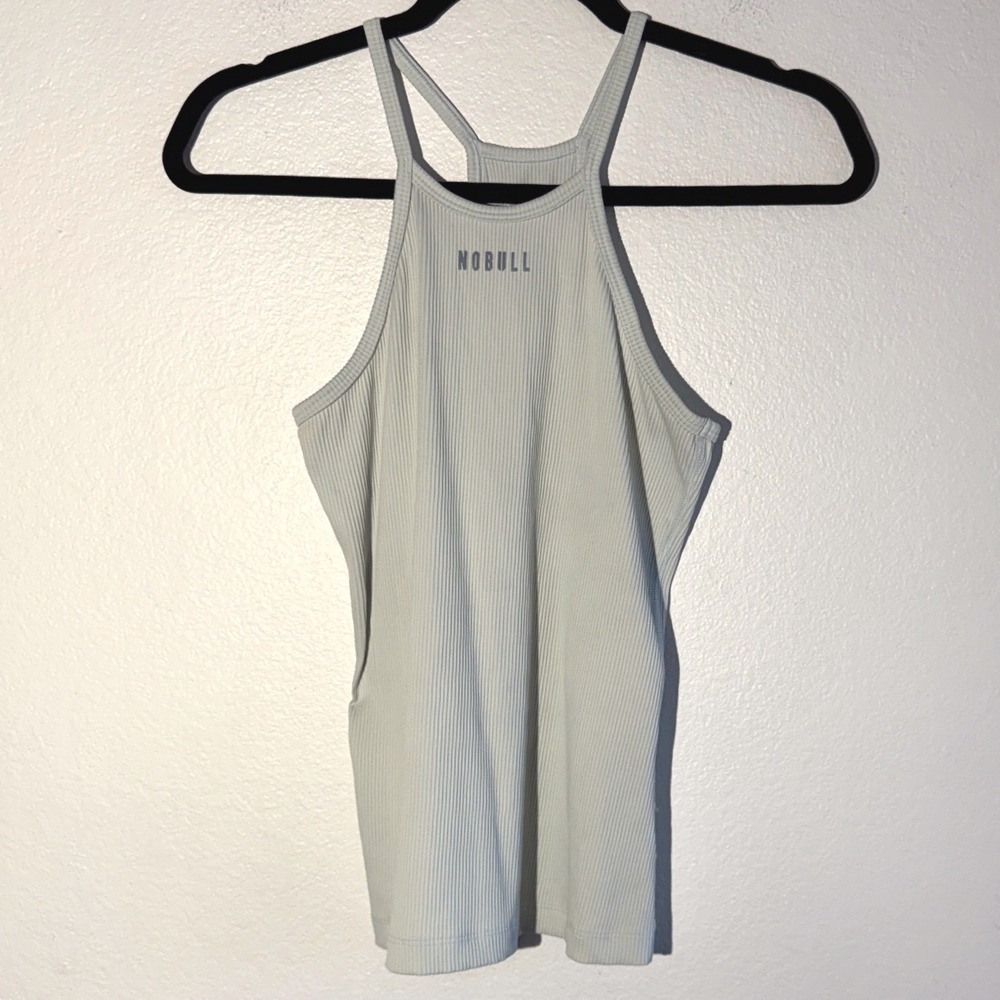 Nobull Womens Ribbed High Neck Tank Top Medium Blue Grey Racerback Activewear